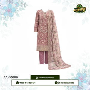 Dull Magenta Unstitched 3 Piece Set AA-10006 made from 100% Pure Soft Cotton with Digital Print and Hand Designed Embroidery by ShodaiWaala