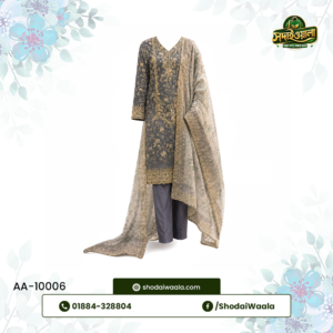 Ash Black Unstitched 3 Piece Set AA-10006 made from 100% Pure Soft Cotton with Digital Print and Hand Designed Embroidery by ShodaiWaala