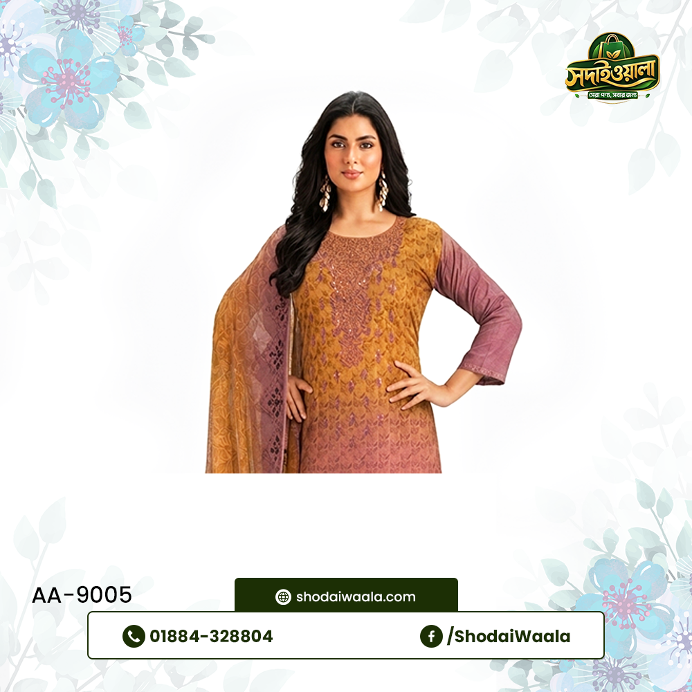 Violet Unstitched 3 Piece Set AA-9005 made from 100% Pure Soft Cotton with Digital Print and Hand Designed Embroidery by ShodaiWaala