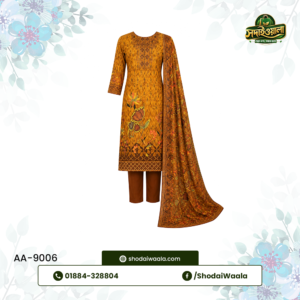 Brown Unstitched 3 Piece Set AA-9006 made from 100% Pure Soft Cotton with Digital Print and Hand Designed Embroidery by ShodaiWaala
