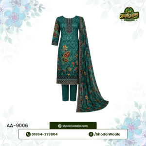 Emerald Green Unstitched 3 Piece Set AA-9006 made from 100% Pure Soft Cotton with Digital Print and Hand Designed Embroidery by ShodaiWaala