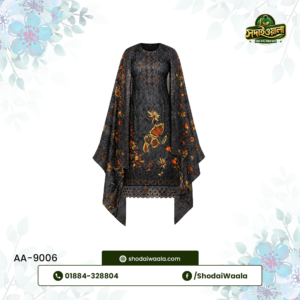 Black Unstitched 3 Piece Set AA-9006 made from 100% Pure Soft Cotton with Digital Print and Hand Designed Embroidery by ShodaiWaala