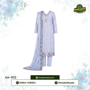 Cream Unstitched 3 Piece Set AA-902 made from 100% Pure Soft Cotton with Digital Print and Hand Designed Embroidery by ShodaiWaala